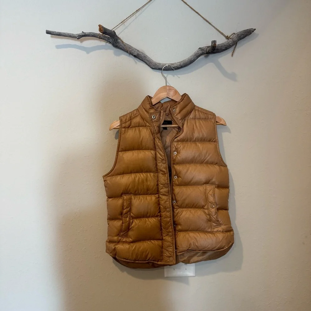 J. Crew Shiny Puffer Down Vest in Gold